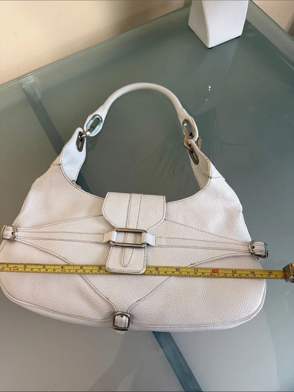 Gula’s White Leather Hobo Bag Made in Italy Silver Hardware Euro Chic Luxury